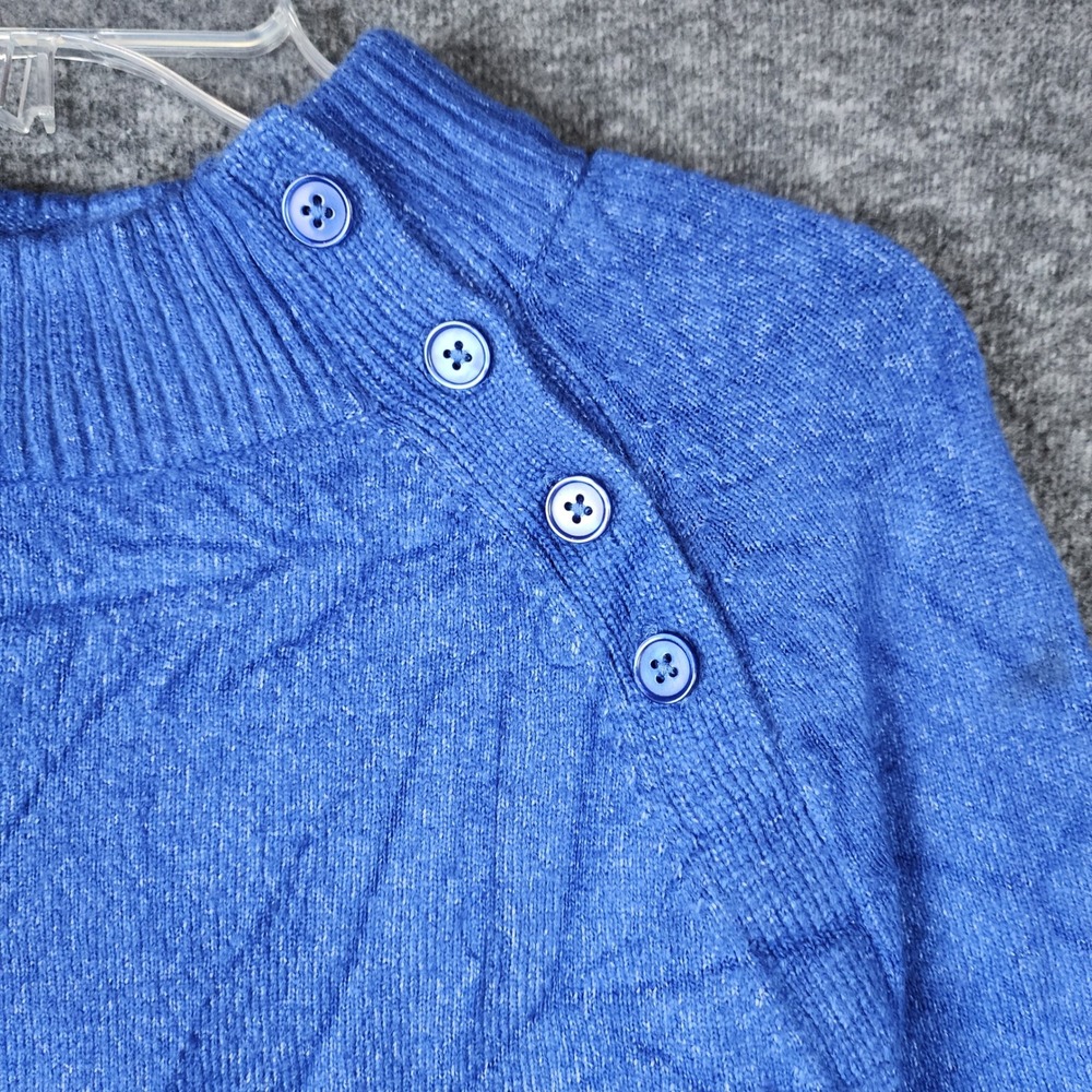 Talbots Sweater Womens LP Shoulder Button Mock Neck Blue EUC - Picture 4 of 7